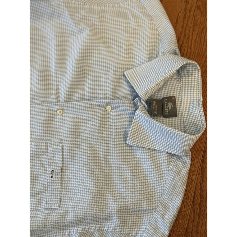 Lacoste Button Down Shirt Blue Houndstoooth Size 42 Long Sleeve Crocodile Logo